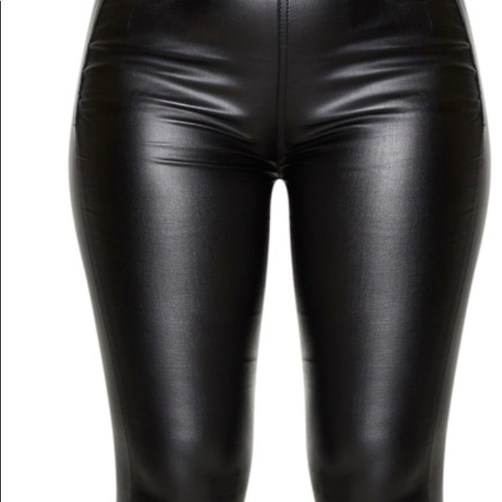 Black Bandeau Coated Denim Jumpsuit